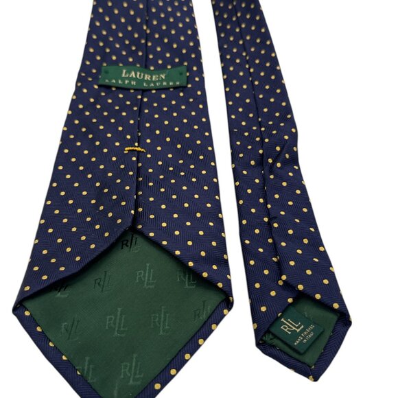 Ralph Lauren Neck Tie Men's 3.5 Navy Gold Polka Dot Silk - Picture 4 of 4